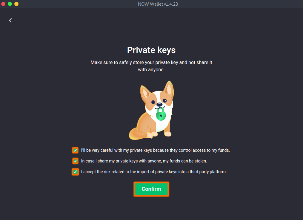 Confirm Private Key